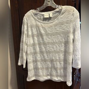 Chico’s Zenergy Women’s Sheer White and Cream Striped Lightweight Top